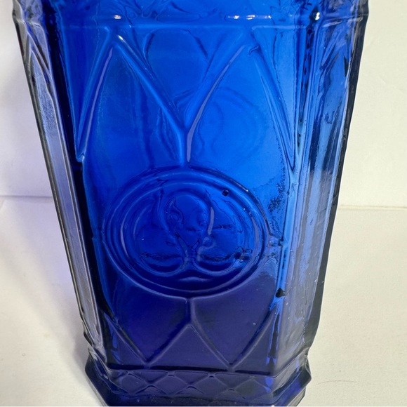 Cobalt Blue glass decorative bottle with cork. Approx. 11 3/4" Ornate Bottle - Picture 7 of 11